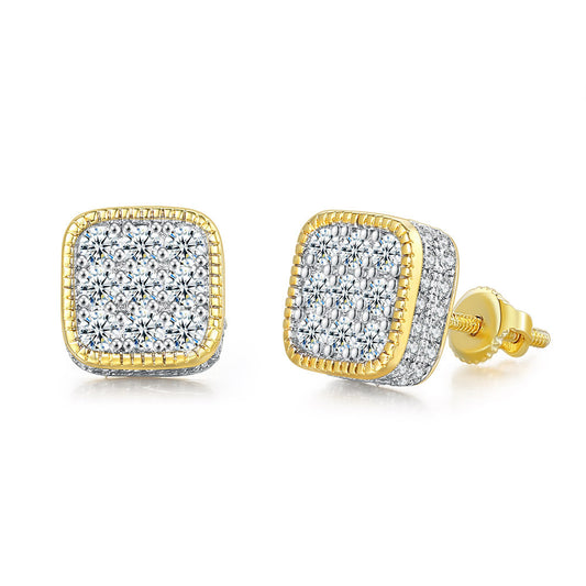 Street Square Hip Hop Full Diamond Gold Threaded Earrings