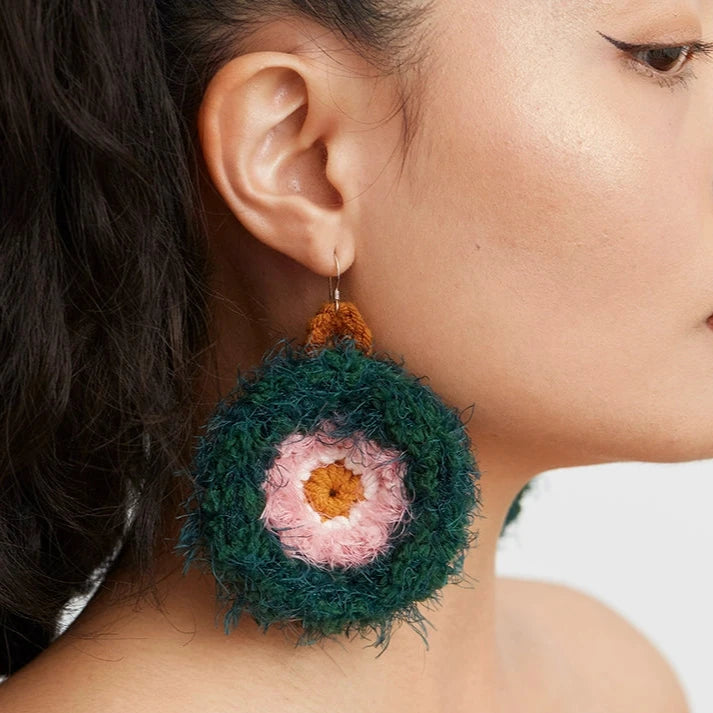 Vacation Colored Plush Earrings Hand-woven Cotton