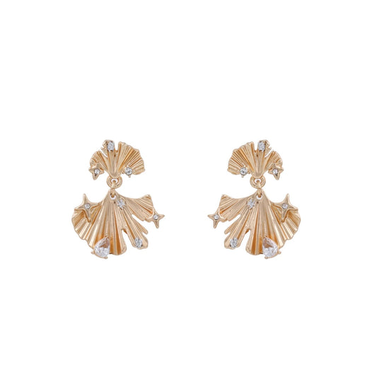 Ginkgo Pleated Diamond Earrings