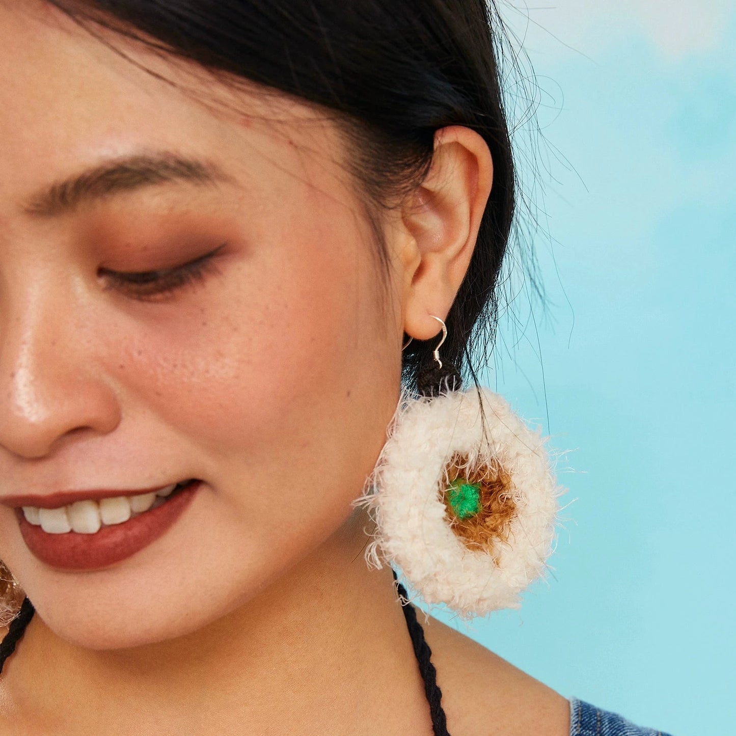 Vacation Colored Plush Earrings Hand-woven Cotton