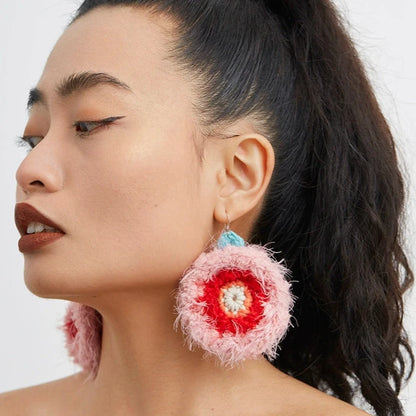 Vacation Colored Plush Earrings Hand-woven Cotton