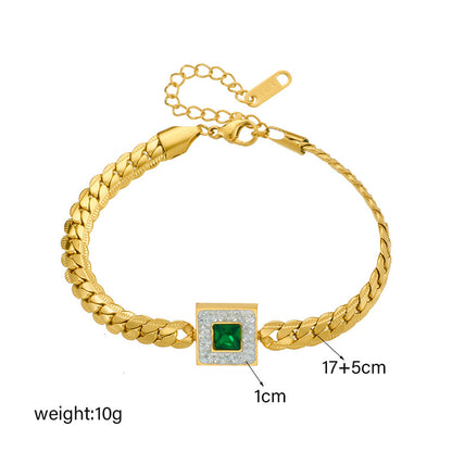 Diamond Emerald Square Necklace Bracelet Jewelry Set