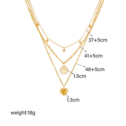 Retro Titanium Steel Metal Multi-layer Love Round Brand Life Tree Necklace