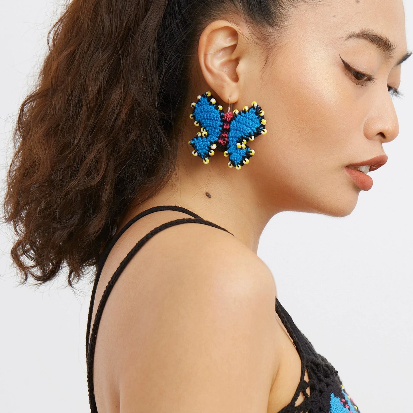 Blue Butterfly Earrings Hand-woven Cotton