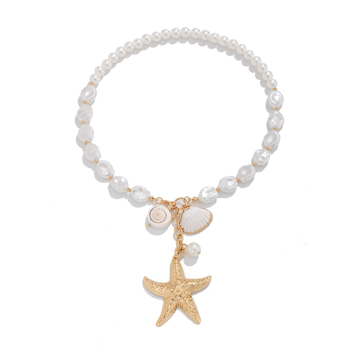 Beaded Necklace Beach Imitation Pearl Necklace Starfish Shell