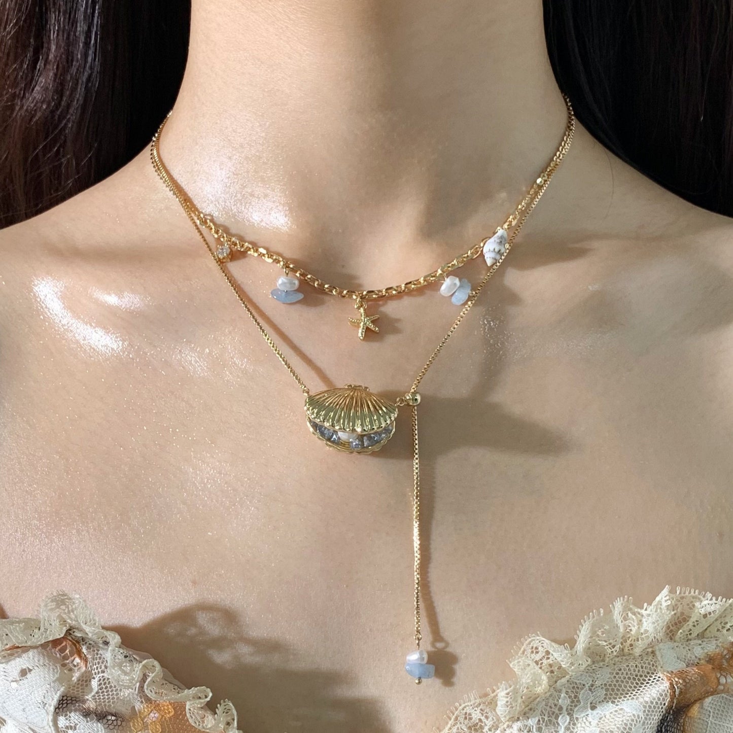 Ocean Golden Shell Pearl Jewelry