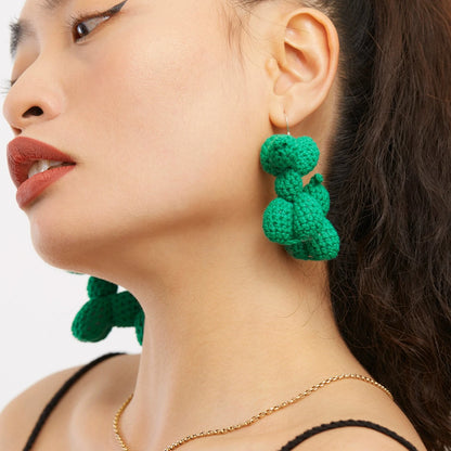 Original Green Balloon Dog Earrings Hand-woven Cotton