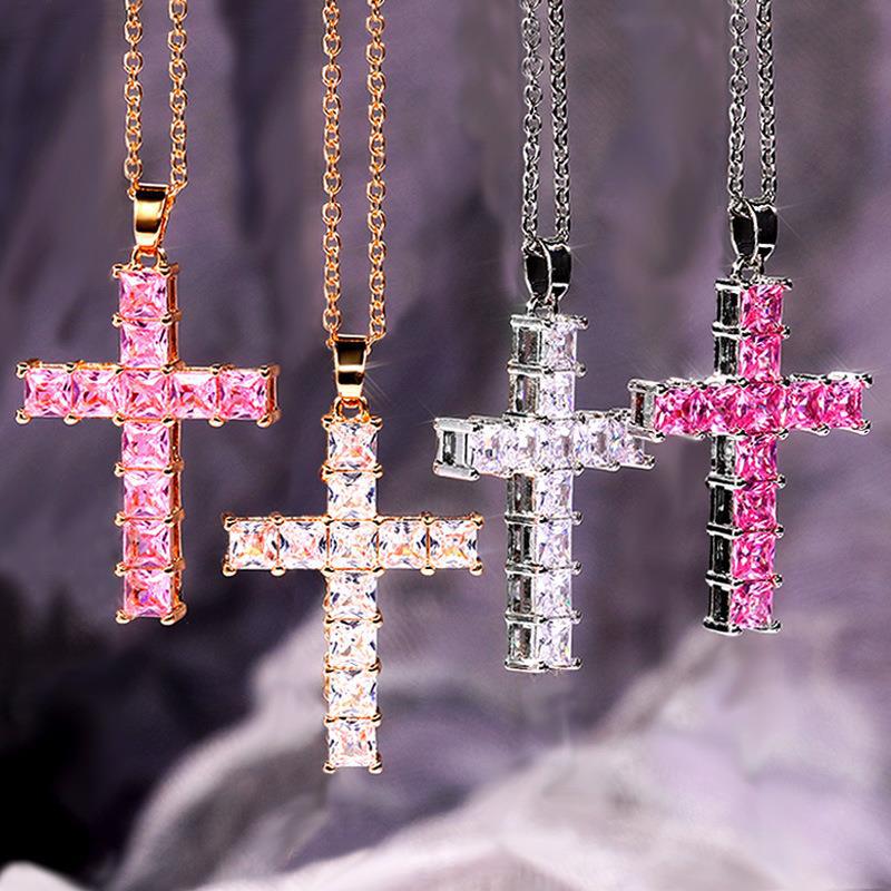 Cross Pendant Necklace Full Diamond Square Hip Hop Necklace