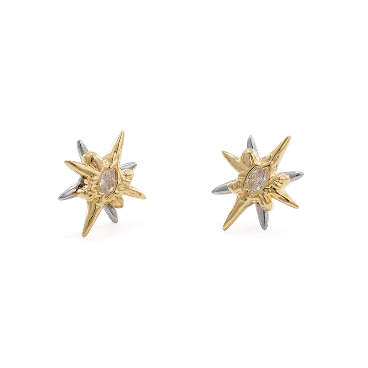 Gold and Silver Sun Helios Diamond Earrings