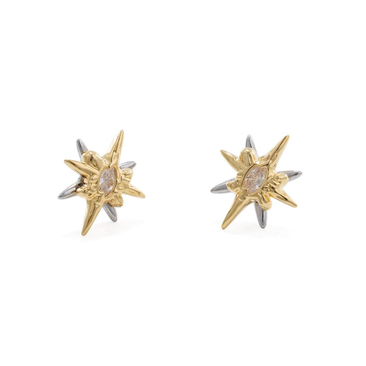 Gold and Silver Sun Helios Diamond Earrings