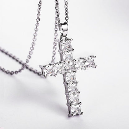 Cross Pendant Necklace Full Diamond Square Hip Hop Necklace