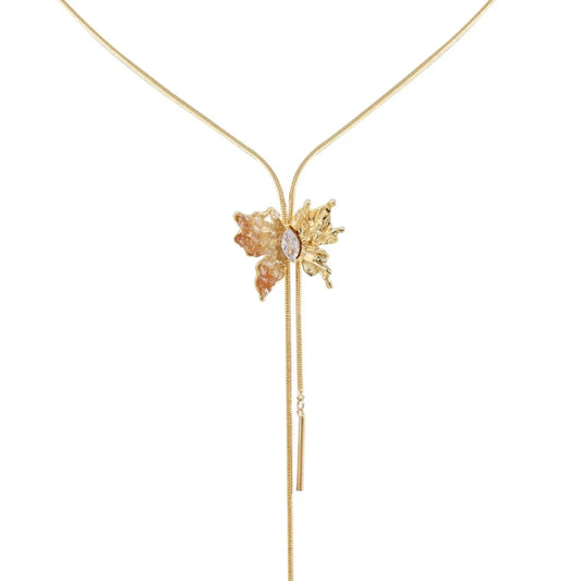 18K Golden Diamond Butterfly Pull Rope Necklace