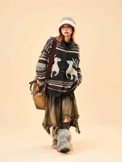 Christmas Elk Sweater Cardigan Jacket