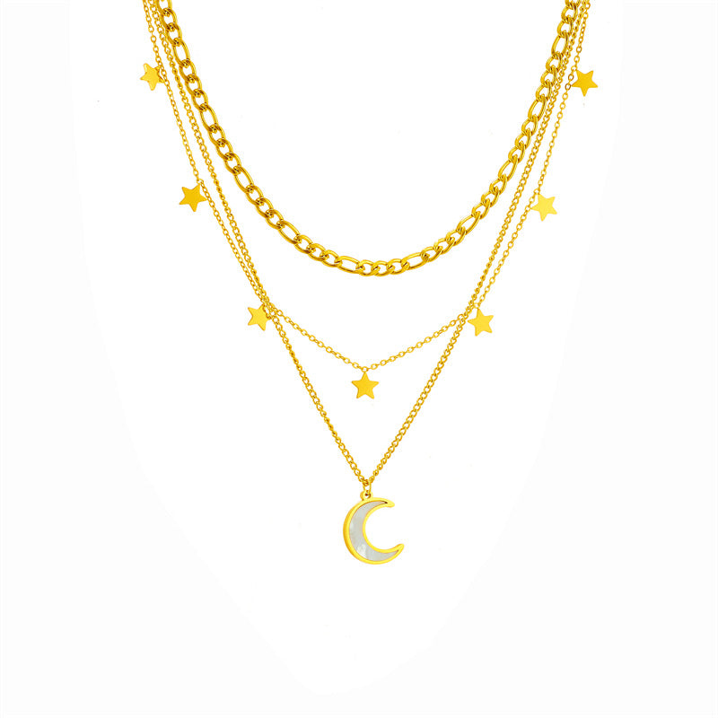 Multi-layer Titanium Steel Necklace Star Moon Clavicle Chain