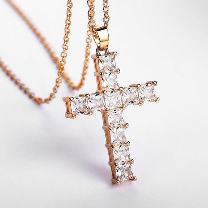 Cross Pendant Necklace Full Diamond Square Hip Hop Necklace