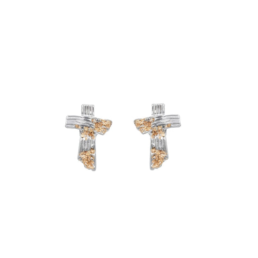 Gold Foil Ash Aesthetic Small Cross Earrings