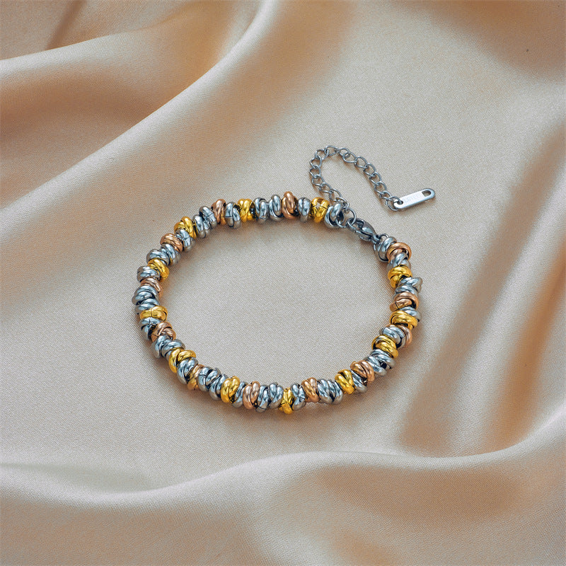 Titanium Steel Metal Circle Beaded Retro Bracelet