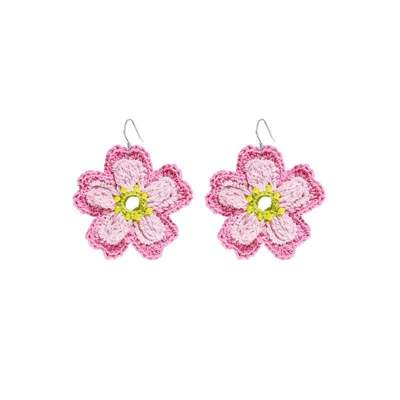 Hand-woven Cotton Pink Cherry Blossom Earrings