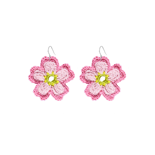 Hand-woven Cotton Pink Cherry Blossom Earrings