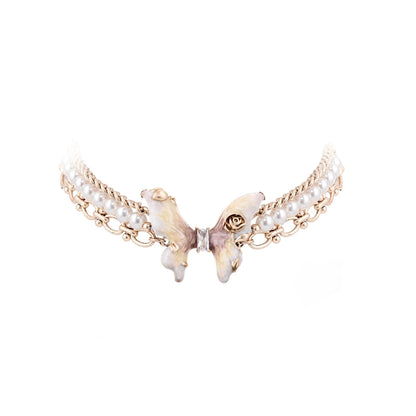 Lucky Butterfly Gradual Change Triple Stacked Pearl Diamond Bracelet