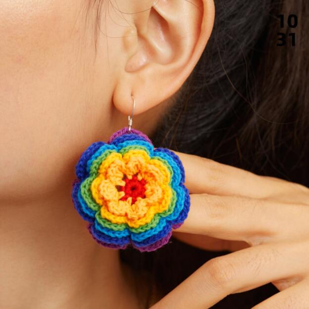 Music Festival Flowers Rainbow Earrings Hand-woven Cotton