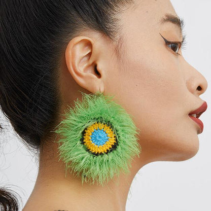 Vacation Colored Plush Earrings Hand-woven Cotton