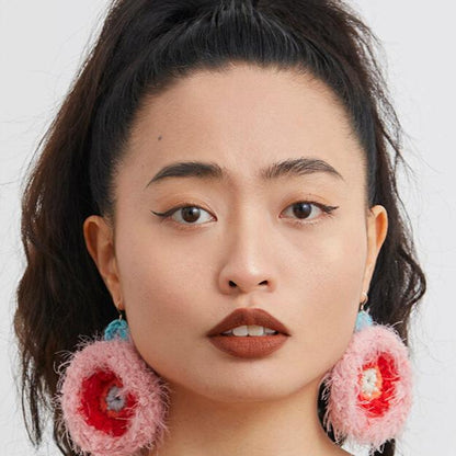 Vacation Colored Plush Earrings Hand-woven Cotton