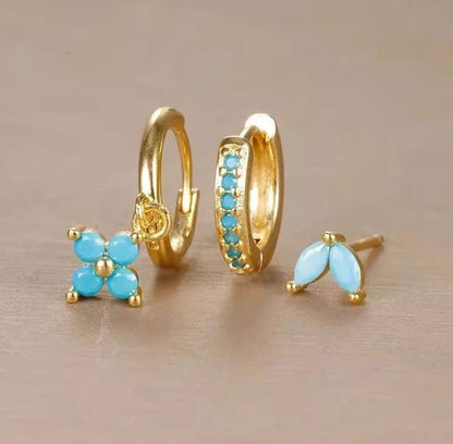 3 Pairs Gold/Silver Dainty Earrings Set   Three Hole Birthstone